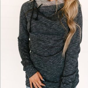 Ampersand ave aztec tribal charcoal grey marled double hood